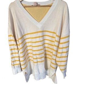 Philosophy Nautical V-Neck Sweater - White and Yellow Stripes